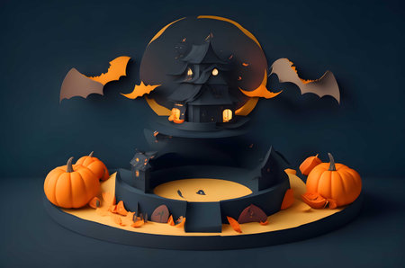halloween party a podium paper art style ai generated backgroundの素材