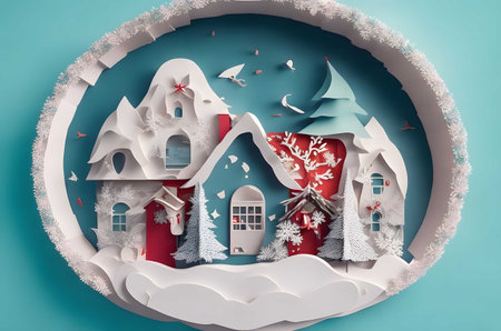 christmas house paper art style ai generated backgroundの素材