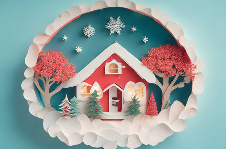 christmas house paper art style ai generated backgroundの素材