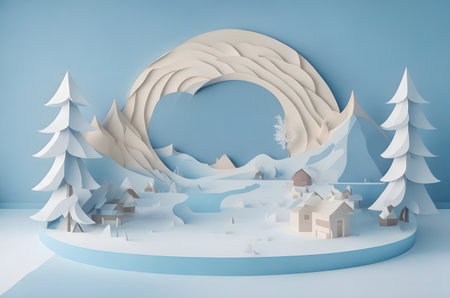 christmas winter paper art style ai generated backgroundの素材