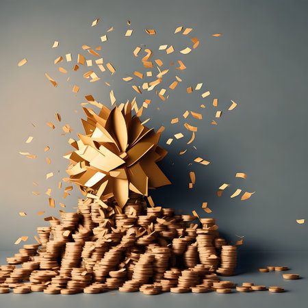 flying golden coins explotion ai generated backgroundの素材