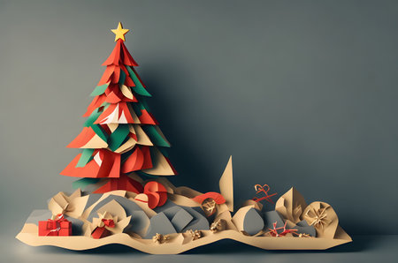 christmas tree on a podium ai generated backgroundの素材