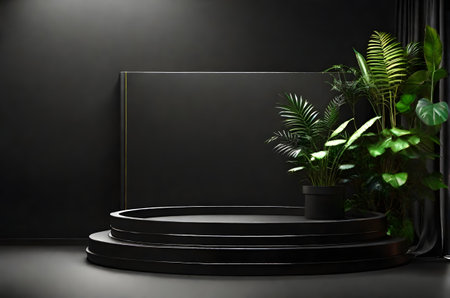 empty black podium ai generated backgroundの素材