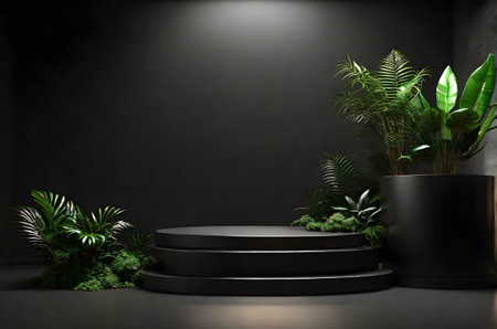 empty black podium ai generated backgroundの素材