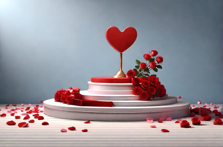 valentines podium with hearts and flowersの素材