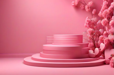 valentines podium with hearts and flowersの素材