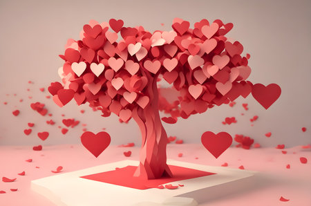 tree of hearts on a podium ai generated backgroundの素材