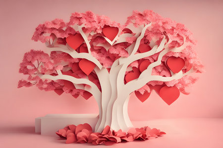 tree of hearts on a podium ai generated backgroundの素材