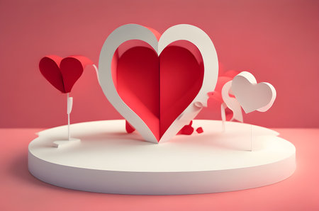 valentines day empty podium with hearts and flowers ai generated backgroundの素材