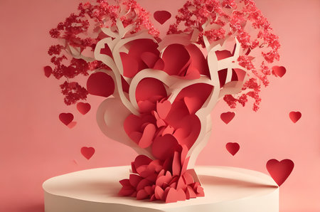 tree of hearts on a podium ai generated backgroundの素材