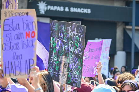 CuauhtÃ©moc, CDMX, Mexico - 03 08 2024: feminist march against woman violence for international women's day in Mexico Cityのeditorial素材