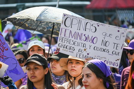 CuauhtÃ©moc, CDMX, Mexico - 03 08 2024: feminist march against woman violence for international women's day in Mexico Cityのeditorial素材