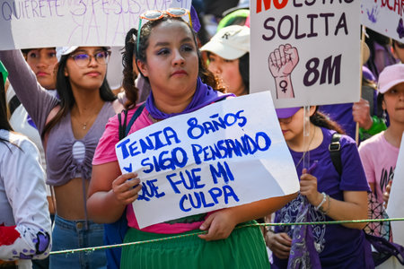 CuauhtÃ©moc, CDMX, Mexico - 03 08 2024: feminist march against woman violence for international women's day in Mexico Cityのeditorial素材