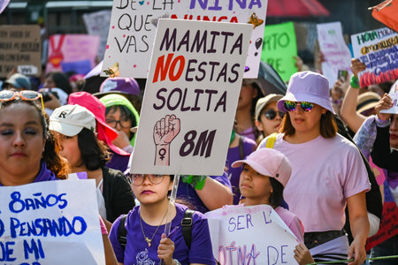 CuauhtÃ©moc, CDMX, Mexico - 03 08 2024: feminist march against woman violence for international women's day in Mexico Cityのeditorial素材