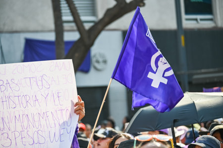 CuauhtÃ©moc, CDMX, Mexico - 03 08 2024: feminist march against woman violence for international women's day in Mexico Cityのeditorial素材