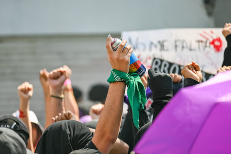 CuauhtÃ©moc, CDMX, Mexico - 03 08 2024: feminist march against woman violence for international women's day in Mexico Cityのeditorial素材