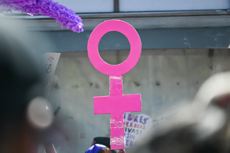 CuauhtÃ©moc, CDMX, Mexico - 03 08 2024: feminist march against woman violence for international women's day in Mexico Cityのeditorial素材
