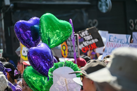 CuauhtÃ©moc, CDMX, Mexico - 03 08 2024: feminist march against woman violence for international women's day in Mexico Cityのeditorial素材