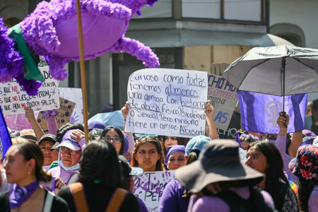 CuauhtÃ©moc, CDMX, Mexico - 03 08 2024: feminist march against woman violence for international women's day in Mexico Cityのeditorial素材