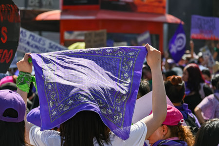 CuauhtÃ©moc, CDMX, Mexico - 03 08 2024: feminist march against woman violence for international women's day in Mexico Cityのeditorial素材