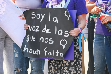 CuauhtÃ©moc, CDMX, Mexico - 03 08 2024: feminist march against woman violence for international...