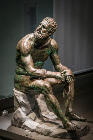 Ancient bronze statue of a boxer in Rome, Italyの写真素材