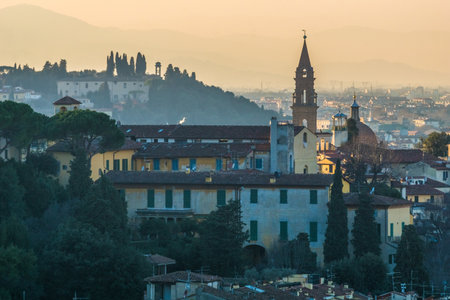 View of Florence including the Basilica di Santo Spirito, Italyの写真素材