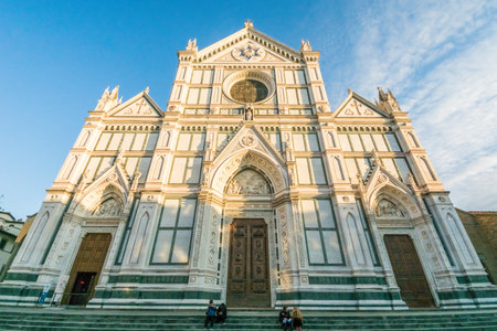 Front facade of the Basilica of Santa Croce in Florence, Italyの写真素材