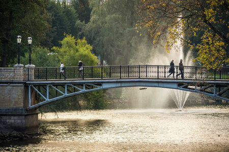 Bridge in the Bastejkalna Park in Riga, Latviaの写真素材
