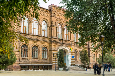Old building facade in Zaporizhia, Ukraineの写真素材