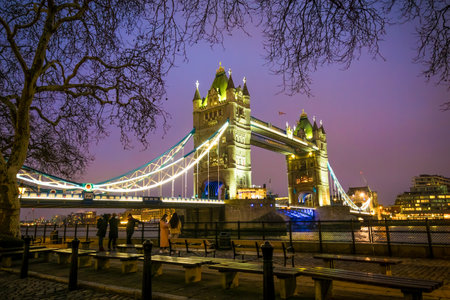 The Tower Bridge in London with the river Thames, United Kingdomの写真素材