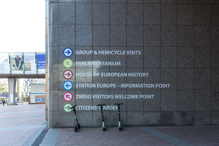 Brussels, Belgium - September 14, 2020: details of the European Parliament, seat of European...