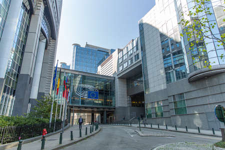 Brussels, Belgium - September 14, 2020: details of the European Parliament, seat of European...