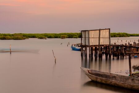 Gentle sunset on the island of Fadiouthの写真素材