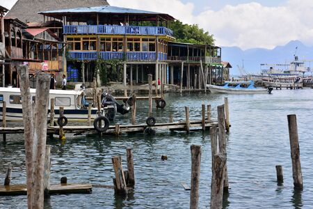 Corners of the town of Panajachel, on the coast of Lake Atitlan, in Guatemalaの写真素材