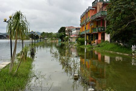 Corners of the city of Flores, on Lake Peten Itza, in Guatemalaの写真素材