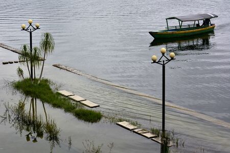 Corners of the city of Flores, on Lake Peten Itza, in the center of Guatemalaの写真素材