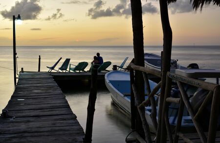 Corners and locations of Caye Caulker, in the Caribbean Sea of Belizeの写真素材