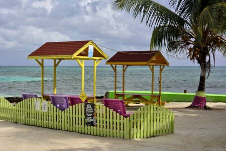 Corners and locations of Caye Caulker, in the Caribbean Sea of Belizeのeditorial素材