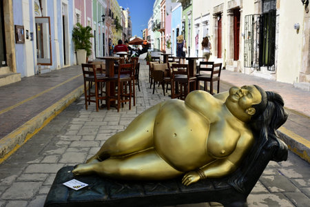 Cityscape of the streets of the historic center of the city of Campeche, in southeastern Mexicoのeditorial素材