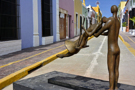 Cityscape of the streets of the historic center of the city of Campeche, in southeastern Mexicoのeditorial素材