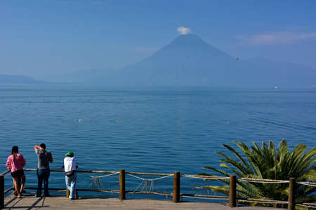 Market street in the city of San Pedro La Laguna, on the shores of Lake AtitlÃ¡n, in southwestern Guatemalaの写真素材