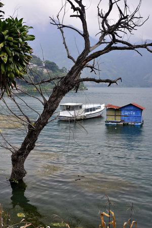 Landscapes and corners of the city of San Pedro La Laguna, on the shores of Lake AtitlÃ¡n, in southwestern Guatemalaの写真素材