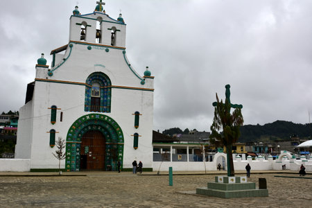 Detail of the catholic church of the city of San Juan Chamula, in the state of Chiapas, south of Mexicoのeditorial素材