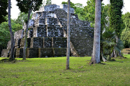 Landscapes and corners of the Mayan archaeological ruins of the city of YaxhÃ¡, in the Peten...