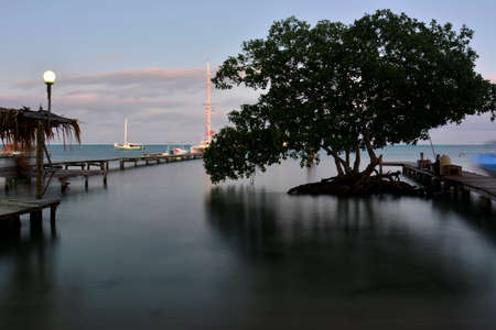 Landscapes and locations of the small coral island Caye Caulker, located in the Caribbean Sea, off the coast of Belizeの写真素材
