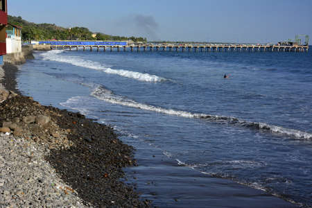 Landscapes and locations of the beach, and the boardwalk of the city of La Libertat, on the Pacific coast of central El Salvadorの写真素材