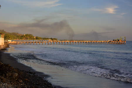 Landscapes and locations of the beach, and the boardwalk of the city of La Libertat, on the Pacific coast of central El Salvadorの写真素材
