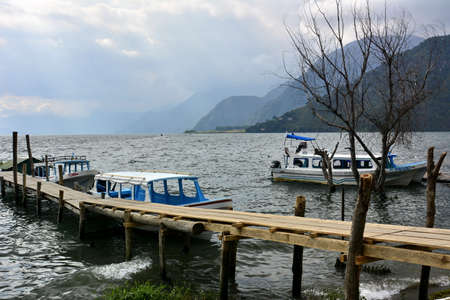 Landscapes and locations of Lake AtitlÃ¡n, from the city of San Pedro La Laguna, in southwestern Guatemalaのeditorial素材