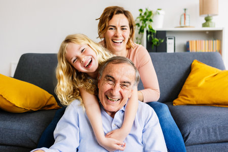 Happy family having fun together at home.